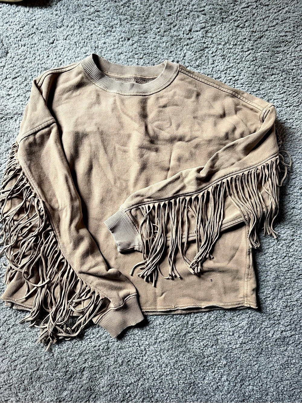 Aerie Fringe Crewneck Sweatshirt in Brown Like New